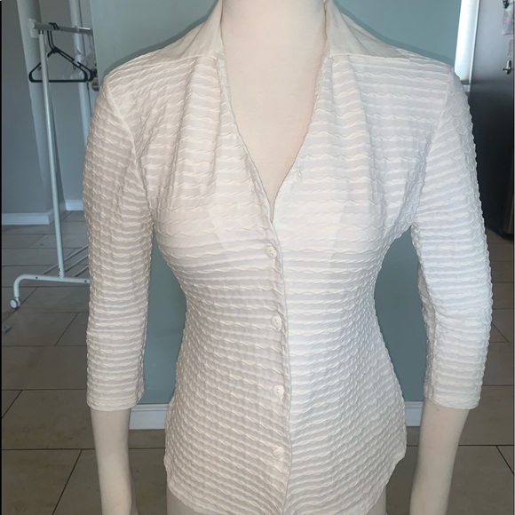Whit Wavy Knit Semi-Sheer Button Up Blouse - Picture 1 of 6